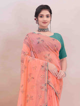 PEACH ORGANZA FOIL PRINTED SAREE