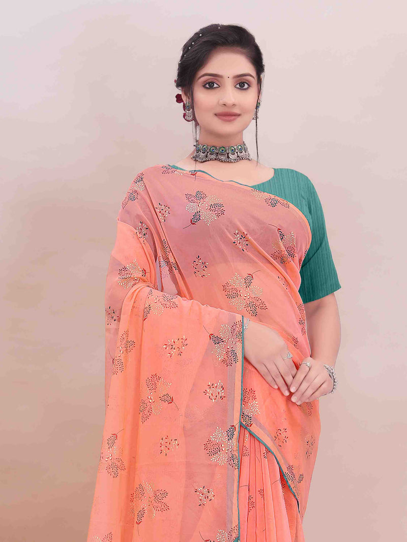 PEACH ORGANZA FOIL PRINTED SAREE