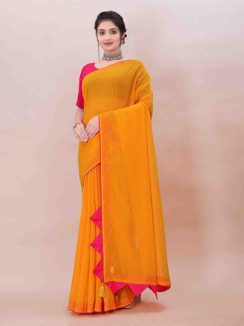 YELLOW SELF WEAVED ART SILK SAREE