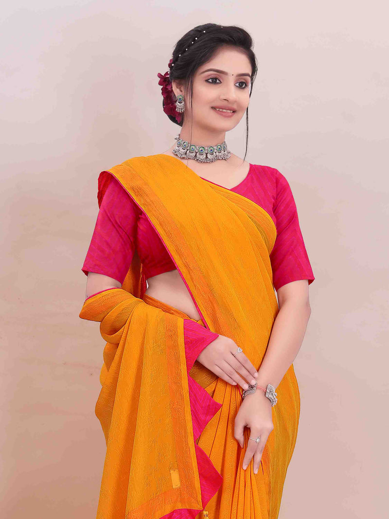 YELLOW SELF WEAVED ART SILK SAREE