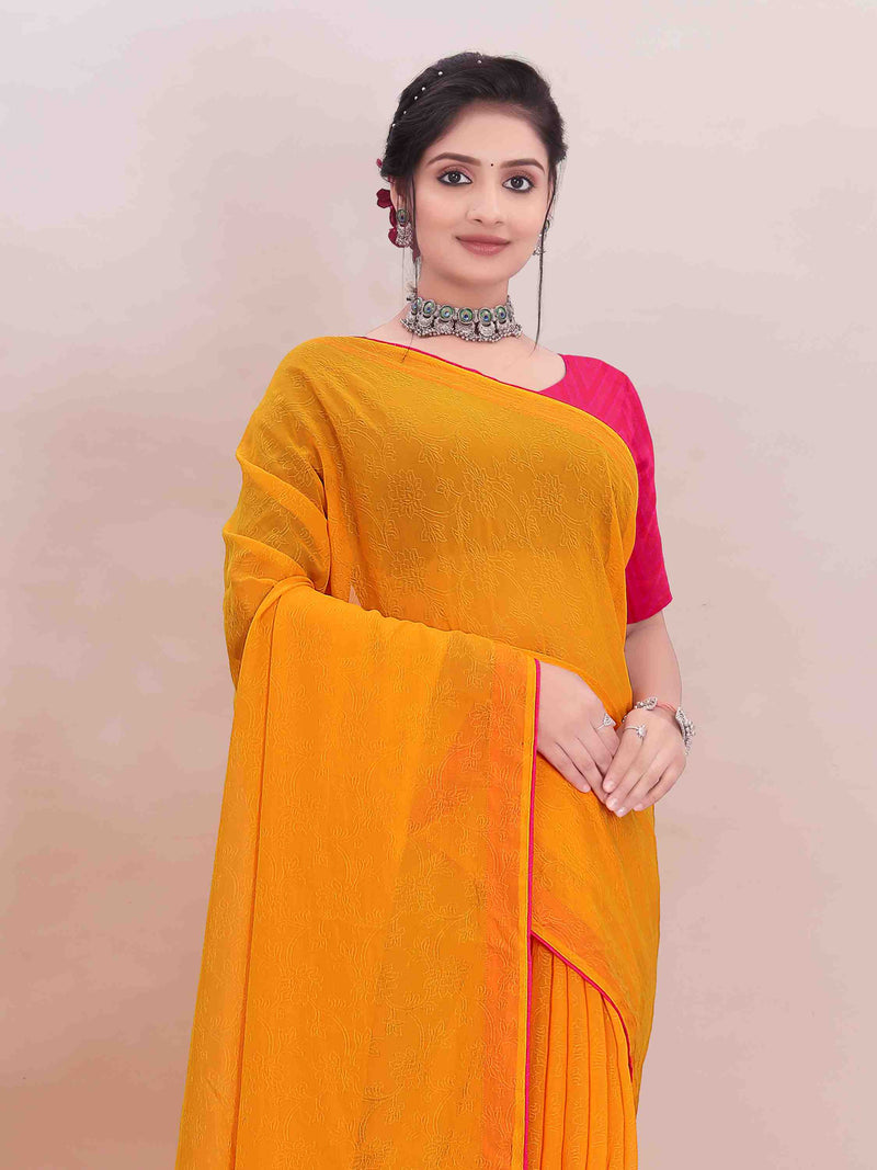 YELLOW SELF WEAVED ART SILK SAREE