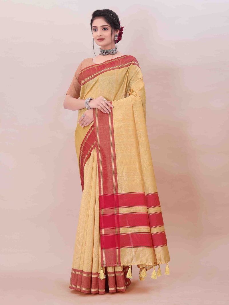 YELLOW ART SILK SAREE WITH WEAVED BORDER