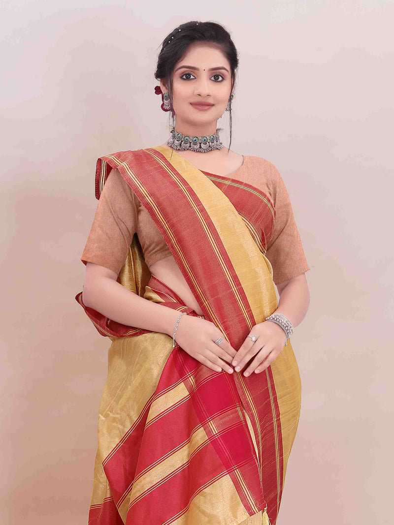 YELLOW ART SILK SAREE WITH WEAVED BORDER