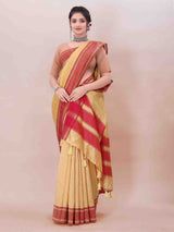 YELLOW ART SILK SAREE WITH WEAVED BORDER