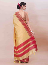 YELLOW ART SILK SAREE WITH WEAVED BORDER