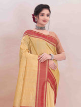 YELLOW ART SILK SAREE WITH WEAVED BORDER