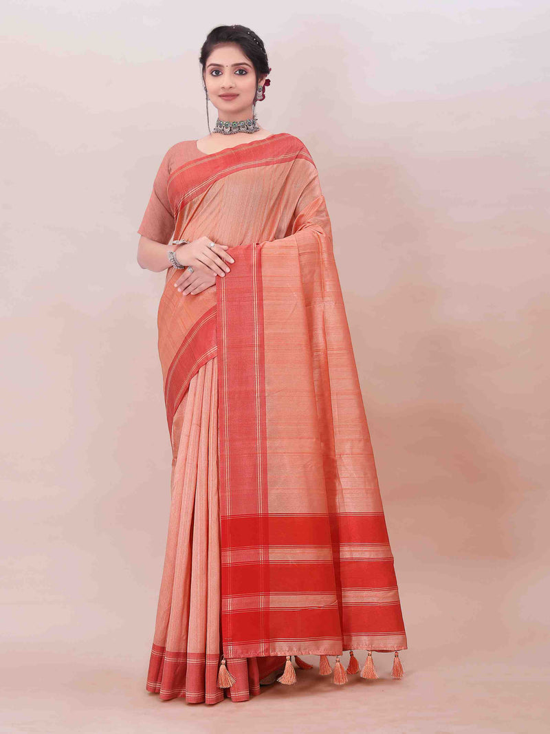 PEACH ART SILK SAREE WITH WEAVED BORDER