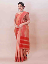 PEACH ART SILK SAREE WITH WEAVED BORDER