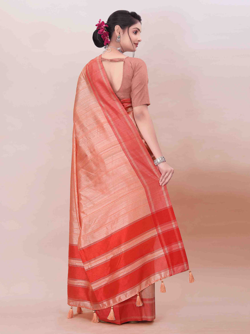 PEACH ART SILK SAREE WITH WEAVED BORDER