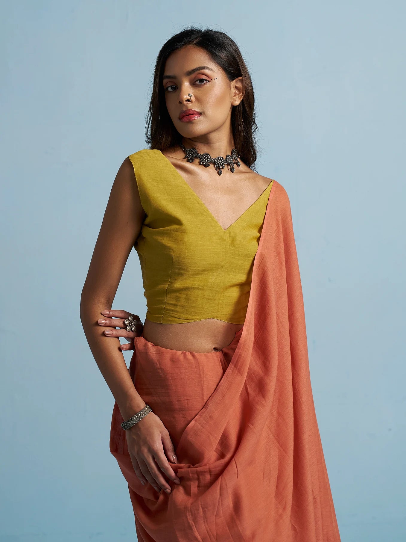 VISCOSE MUL LIVA SOLID SAREE WITH BLOUSE