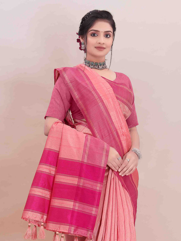 PINK ART SILK SAREE WITH WEAVED BORDER