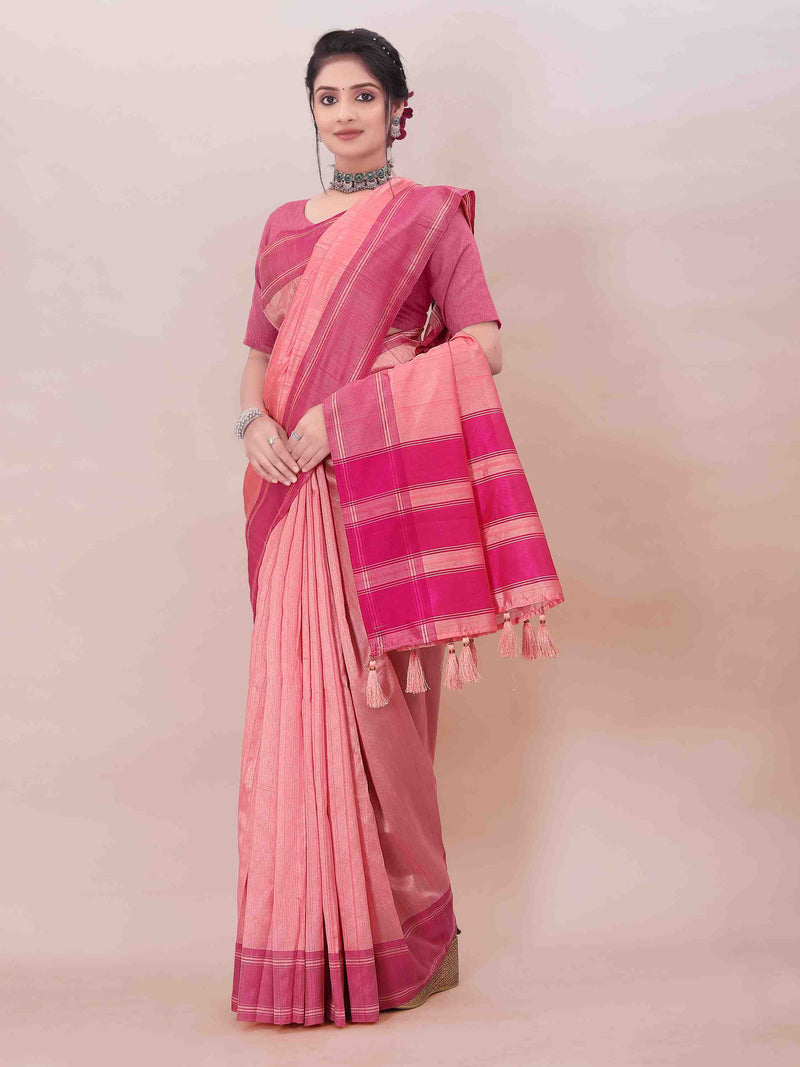 PINK ART SILK SAREE WITH WEAVED BORDER