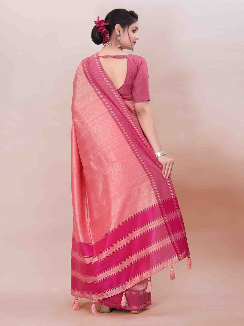 PINK ART SILK SAREE WITH WEAVED BORDER