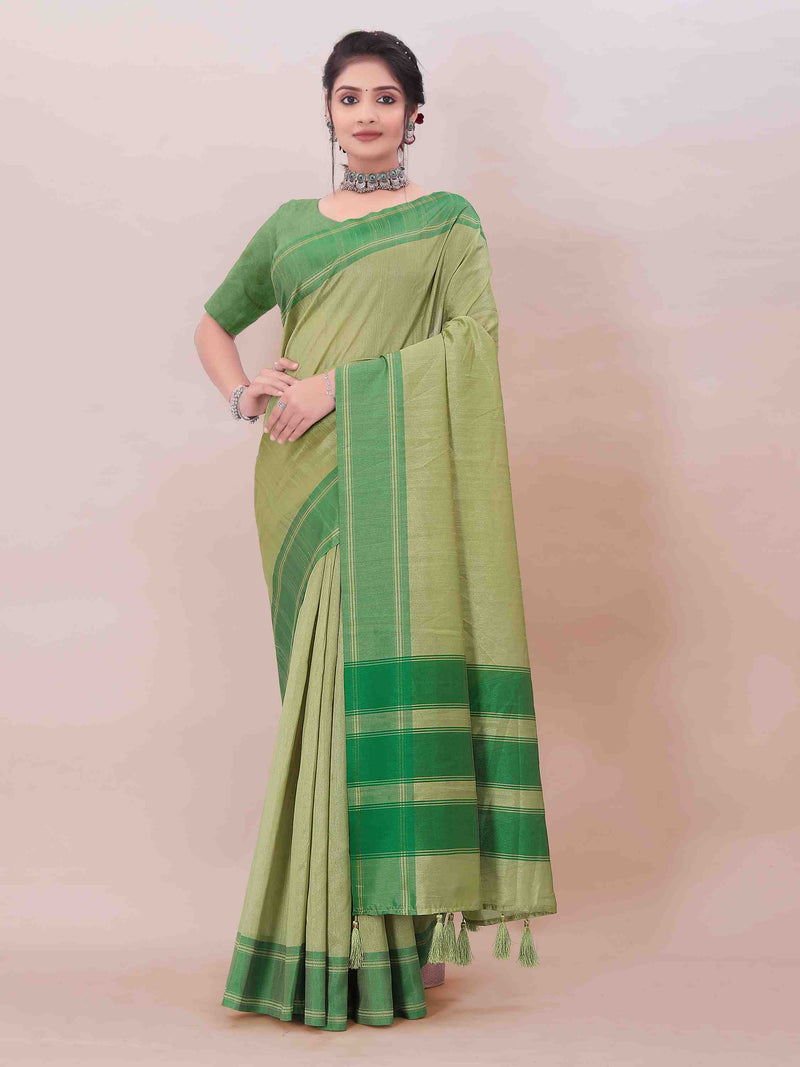 GREEN ART SILK SAREE WITH WEAVED BORDER