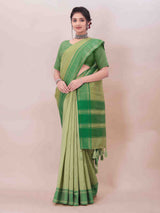 GREEN ART SILK SAREE WITH WEAVED BORDER