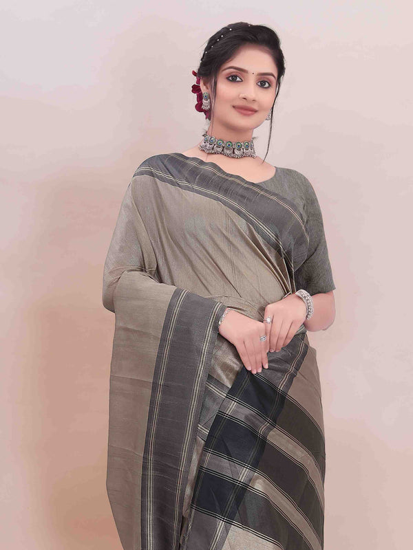 GREY ART SILK SAREE WITH WEAVED BORDER