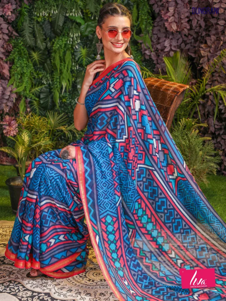 VISCOSE MUL LIVA DIGITAL PRINTED SAREE WITH BLOUSE