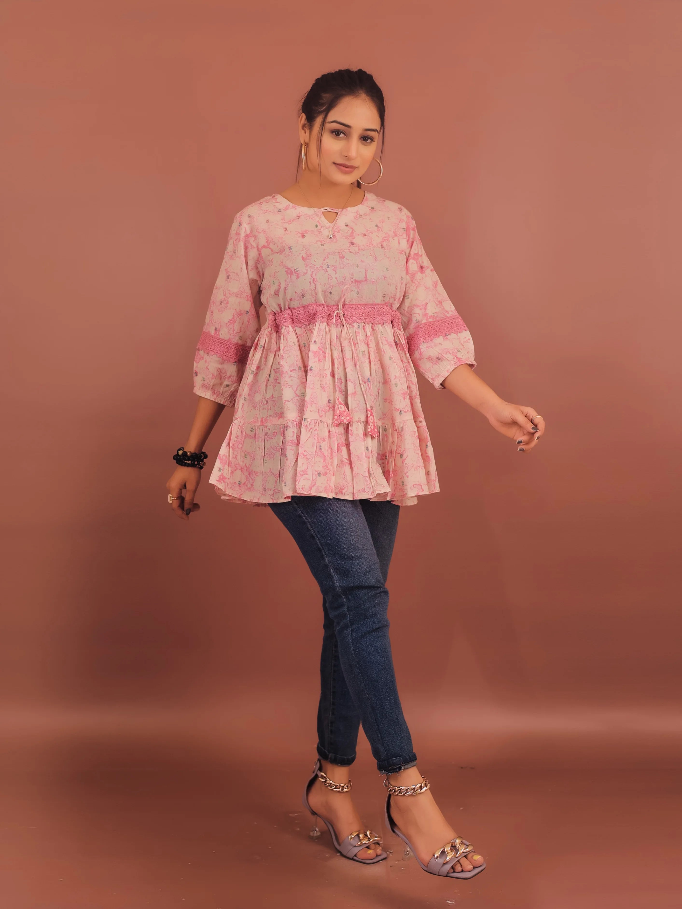 PINK VISCOSE HAND BATIK PRINTED TOP