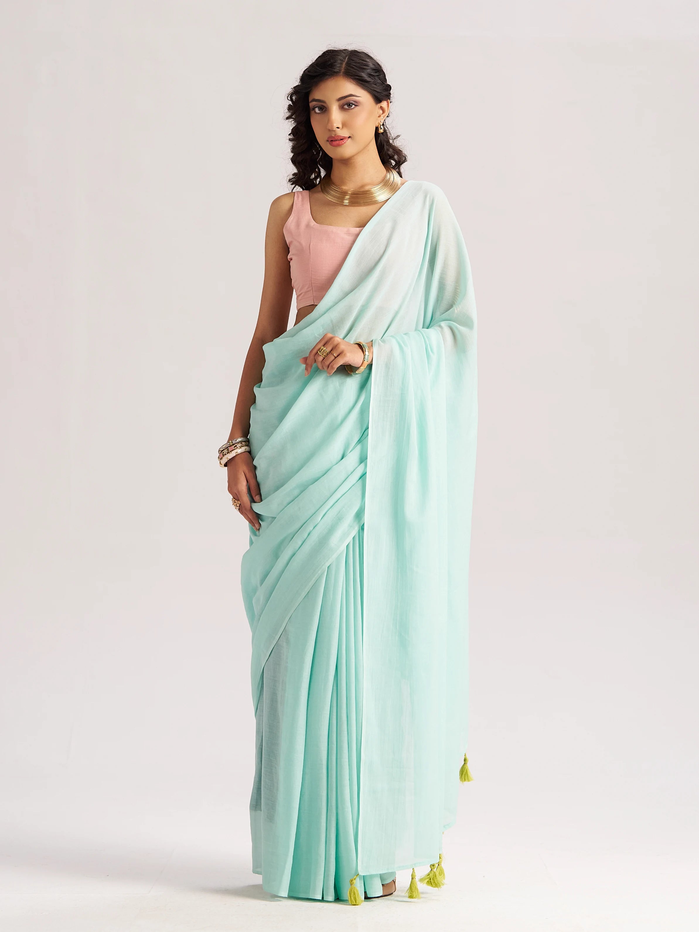 VISCOSE MUL LIVA SOLID SAREE WITH BLOUSE