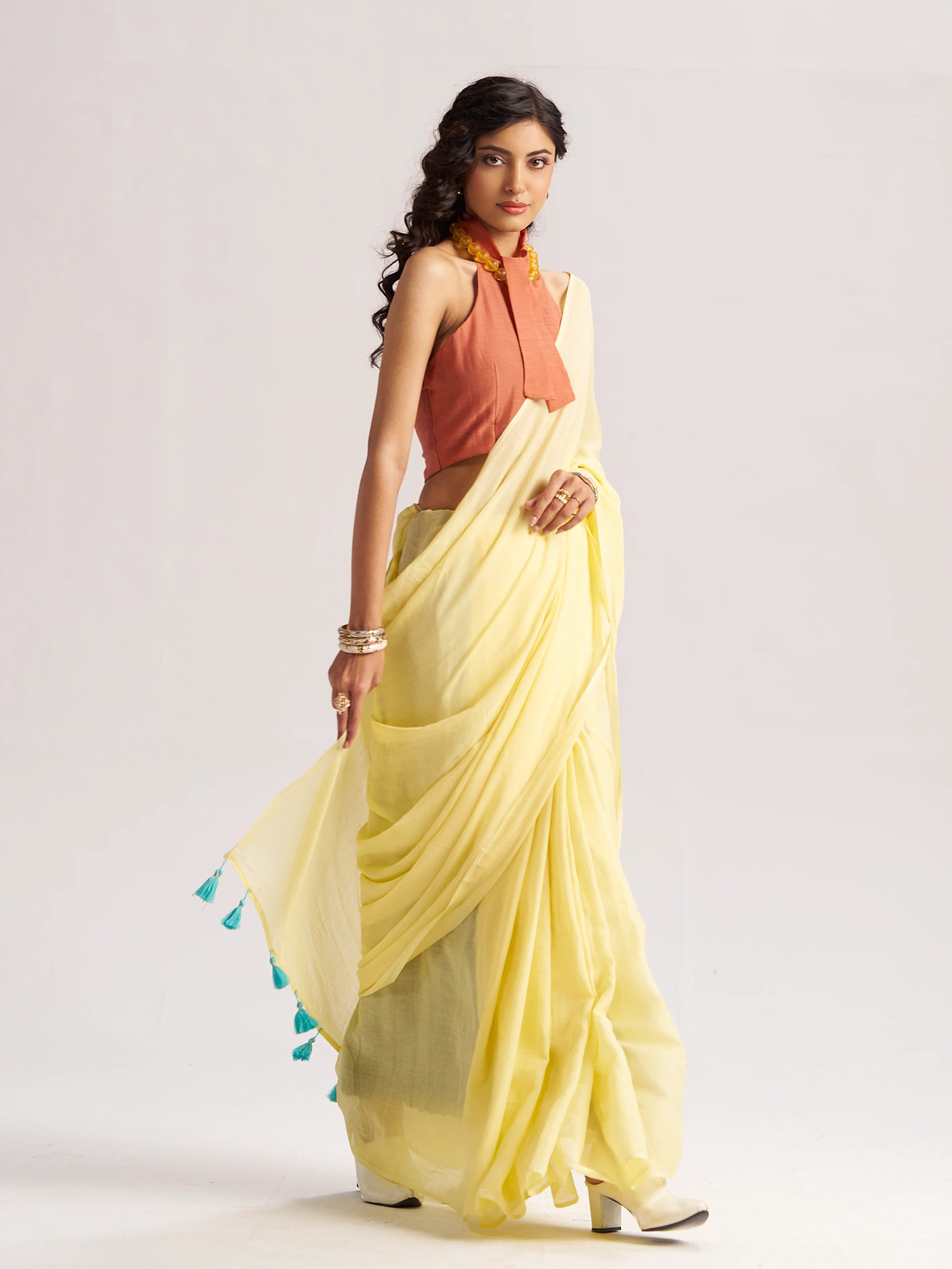 VISCOSE MUL LIVA SOLID SAREE WITH BLOUSE