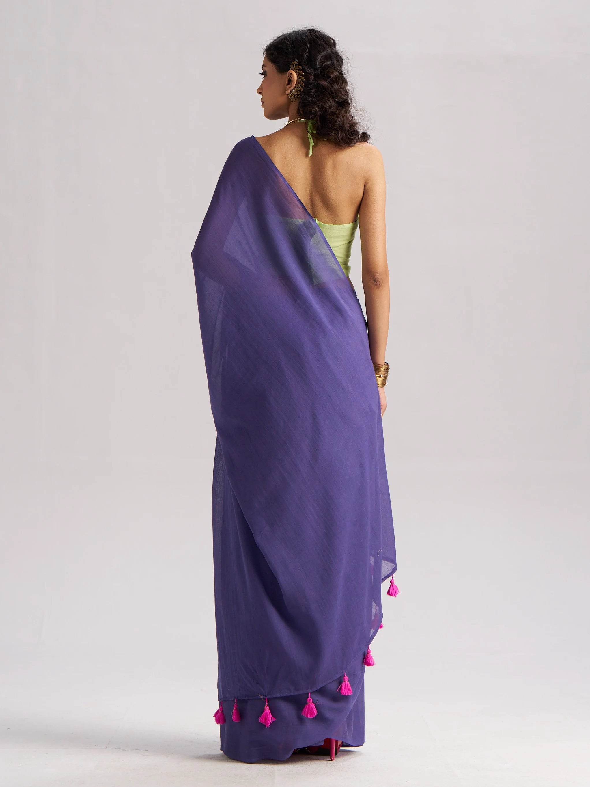 VISCOSE MUL LIVA SOLID SAREE WITH BLOUSE