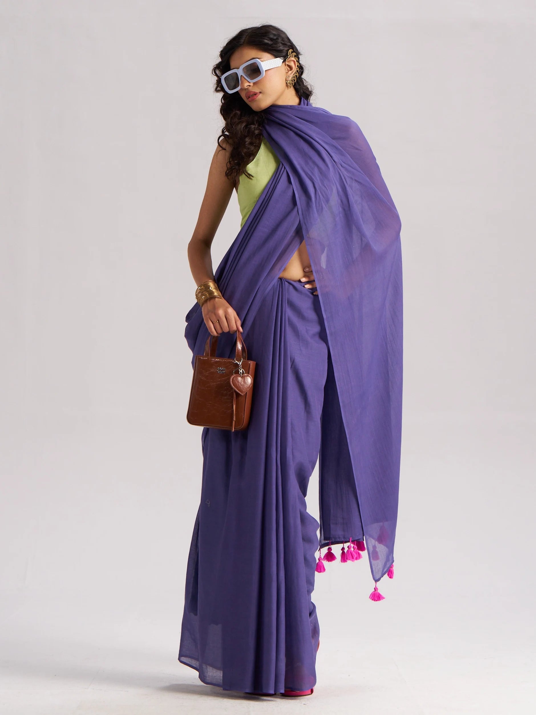 VISCOSE MUL LIVA SOLID SAREE WITH BLOUSE