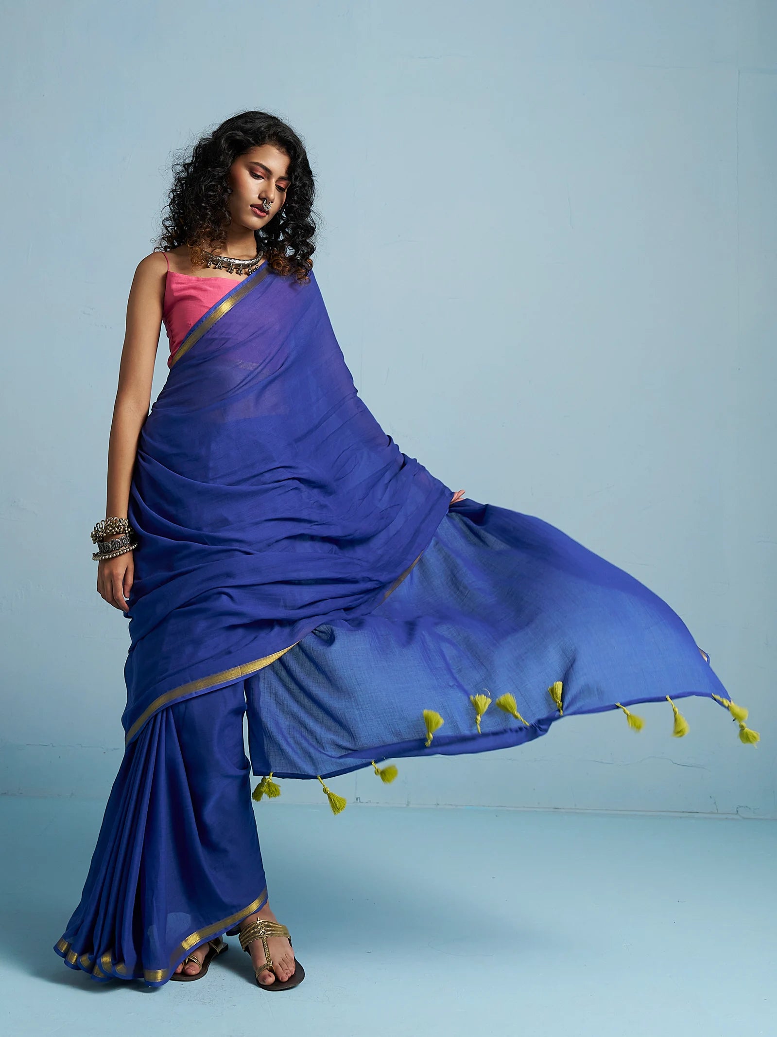 VISCOSE MUL LIVA SOLID SAREE WITH BLOUSE