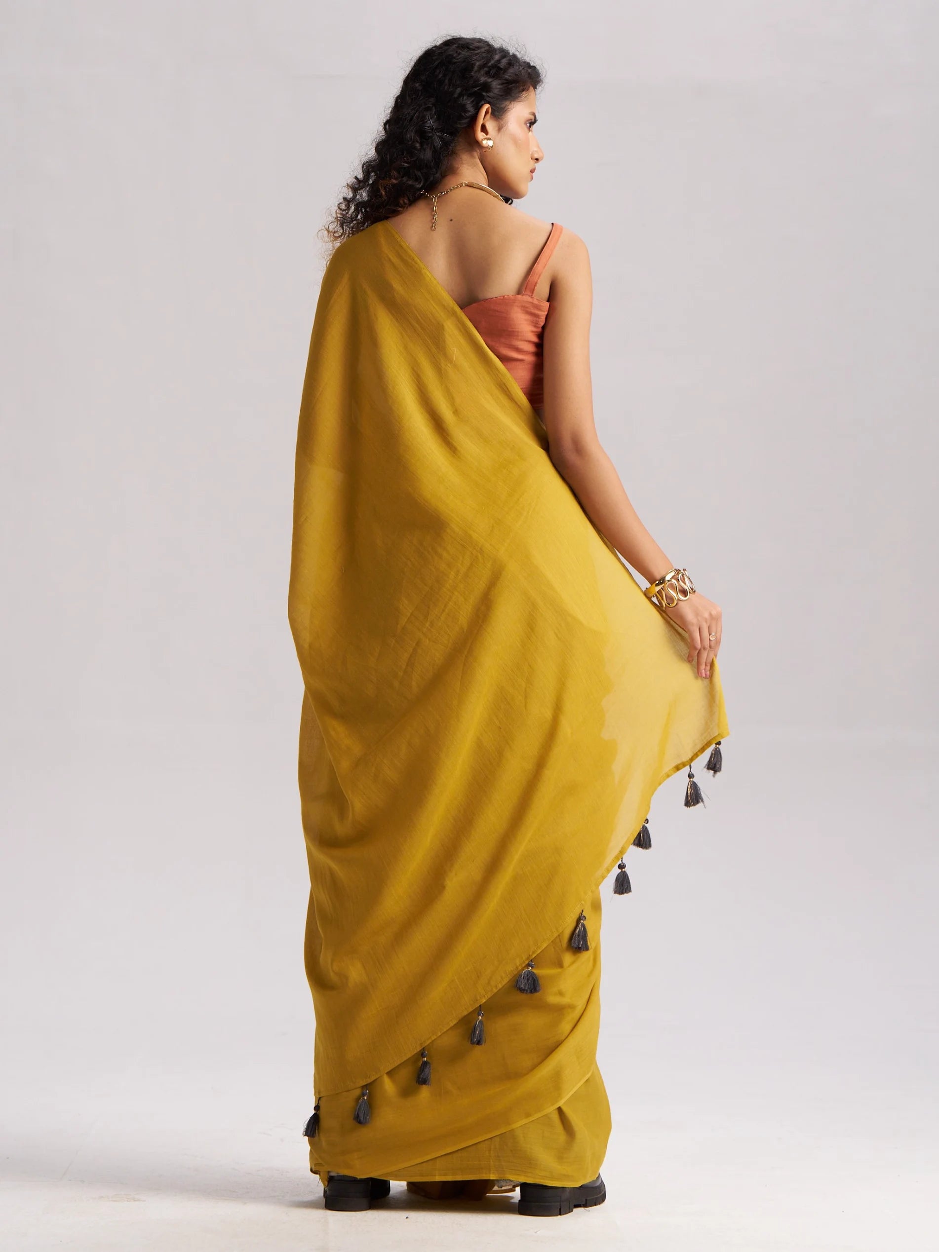 VISCOSE MUL LIVA SOLID SAREE WITH BLOUSE