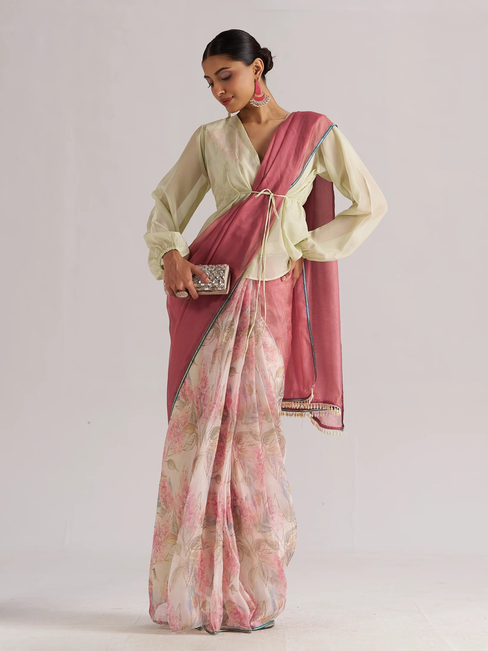PINK SAPPHIRE READY TO WEAR SAREE WITH BLOUSE