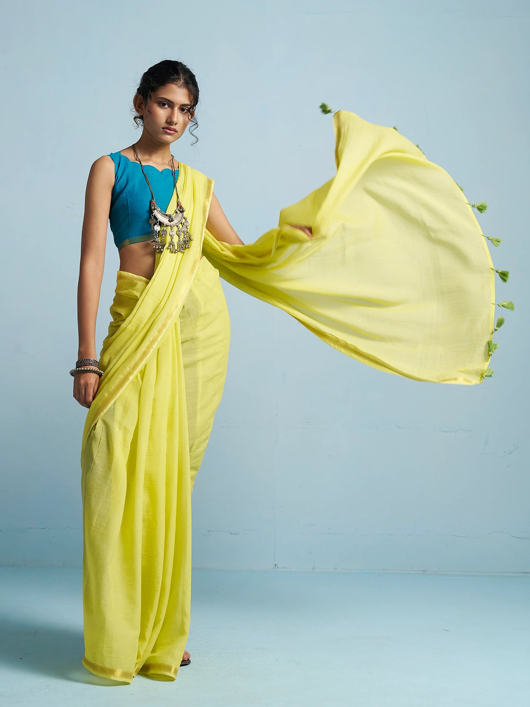 VISCOSE MUL LIVA SOLID SAREE WITH BLOUSE