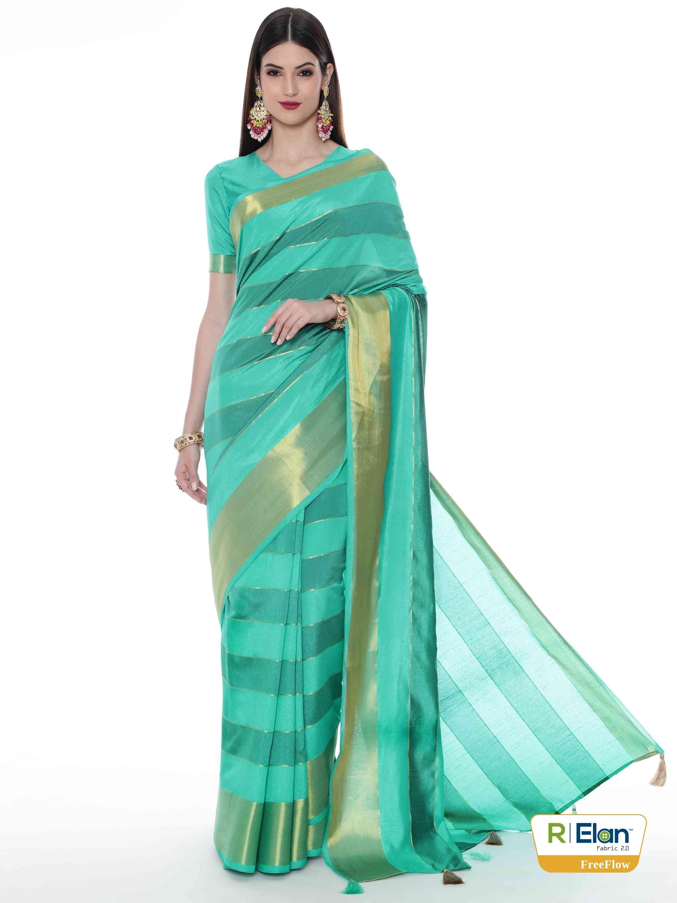 TURQUOISE EVA SILK STRAPPY SAREE