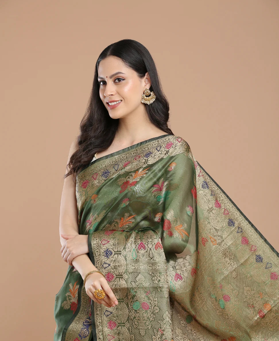 GREEN SILK VICTORIA SAREE
