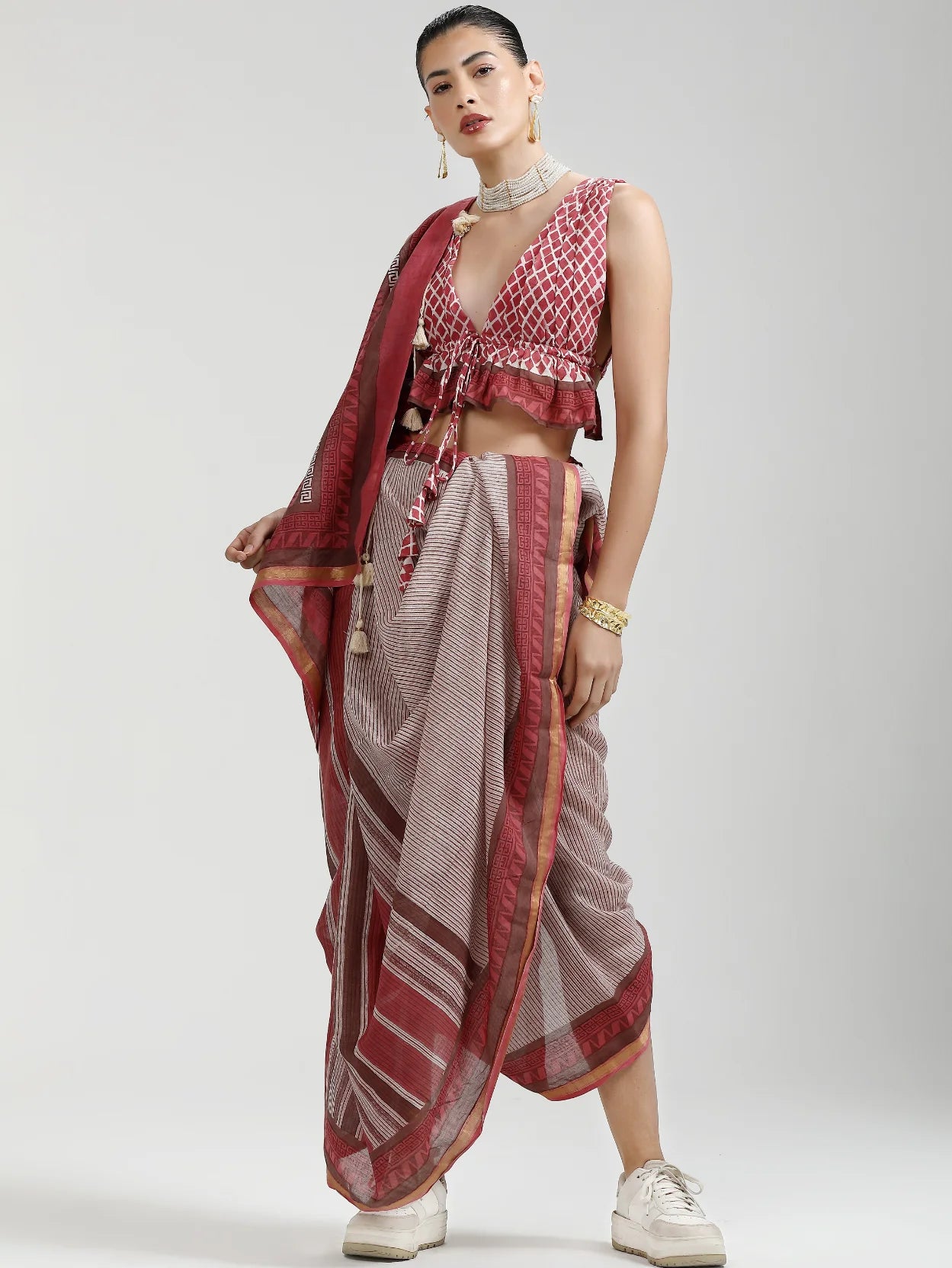 VISCOSE MUL HAND BLOCK PRINTED LIVA SAREE WITH BLOUSE