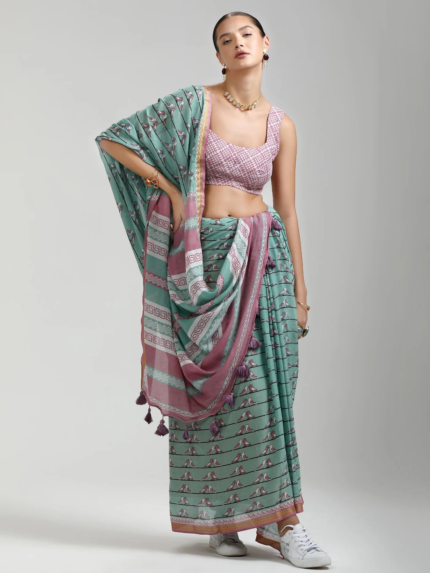 LILAC VISCOSE MUL CONTEMPORARY PRINTED LIVA SAREE