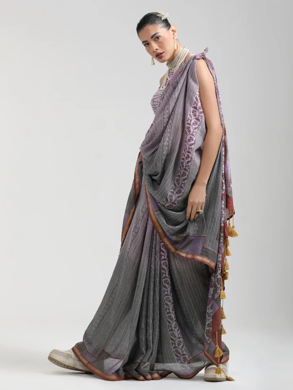 VISCOSE MUL HAND BLOCK PRINTED LIVA SAREE WITH BLOUSE