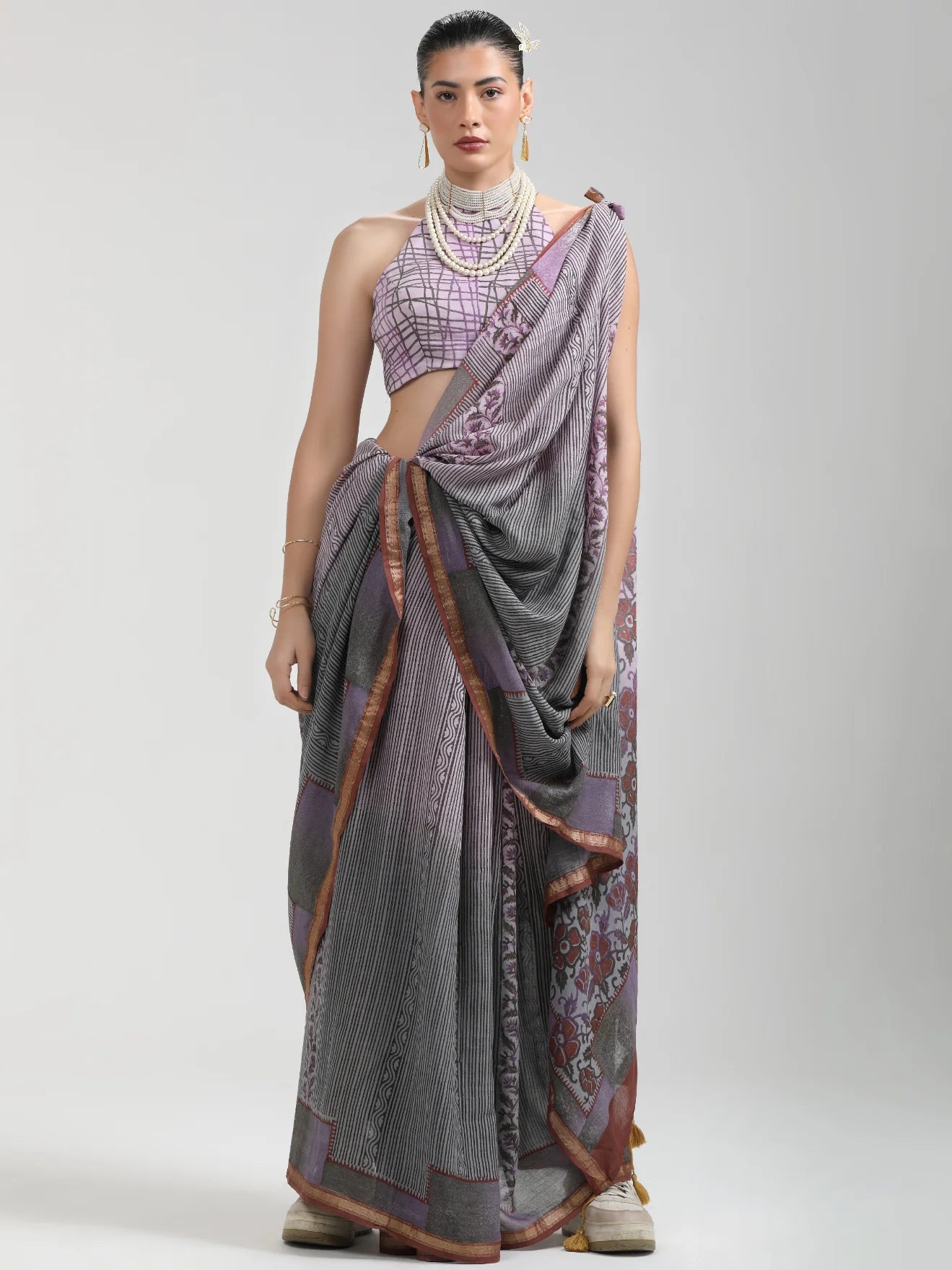 VISCOSE MUL HAND BLOCK PRINTED LIVA SAREE WITH BLOUSE