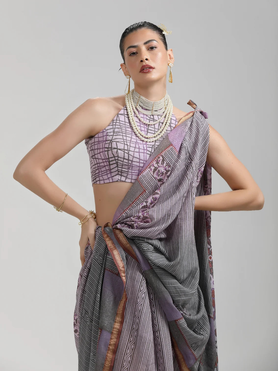 VISCOSE MUL HAND BLOCK PRINTED LIVA SAREE WITH BLOUSE