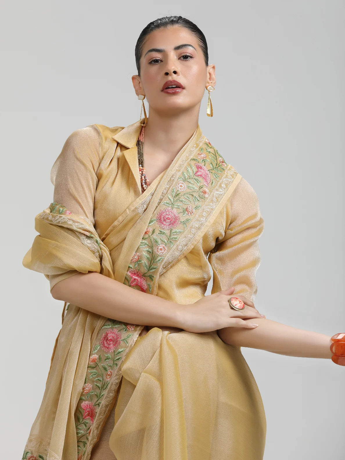 ORGANZA GUCCI ROSE EMBROIDERY SAREE WITH BLOUSE