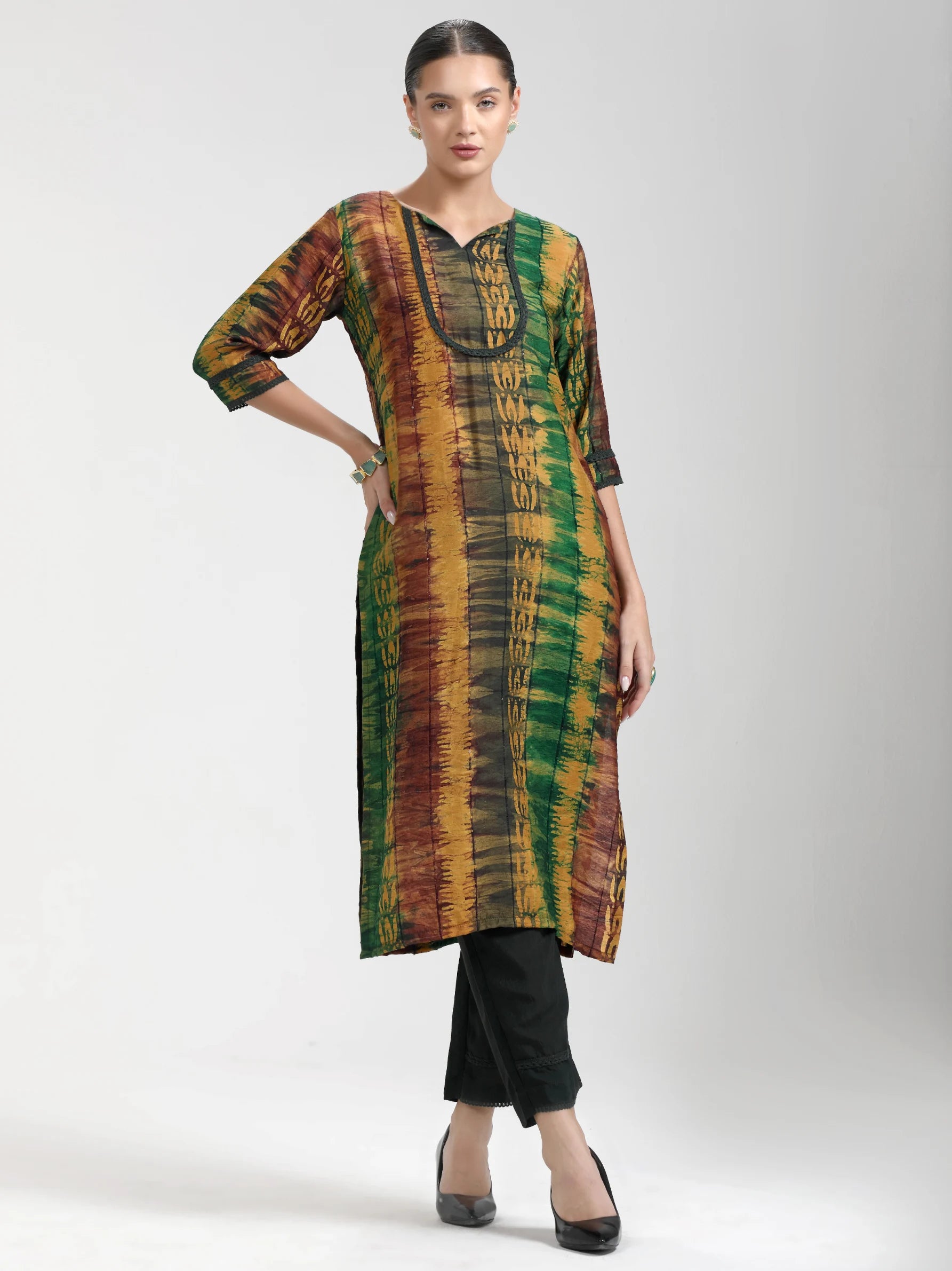 FEEZY STRIPES GREEN BATIK KURTA PAIR