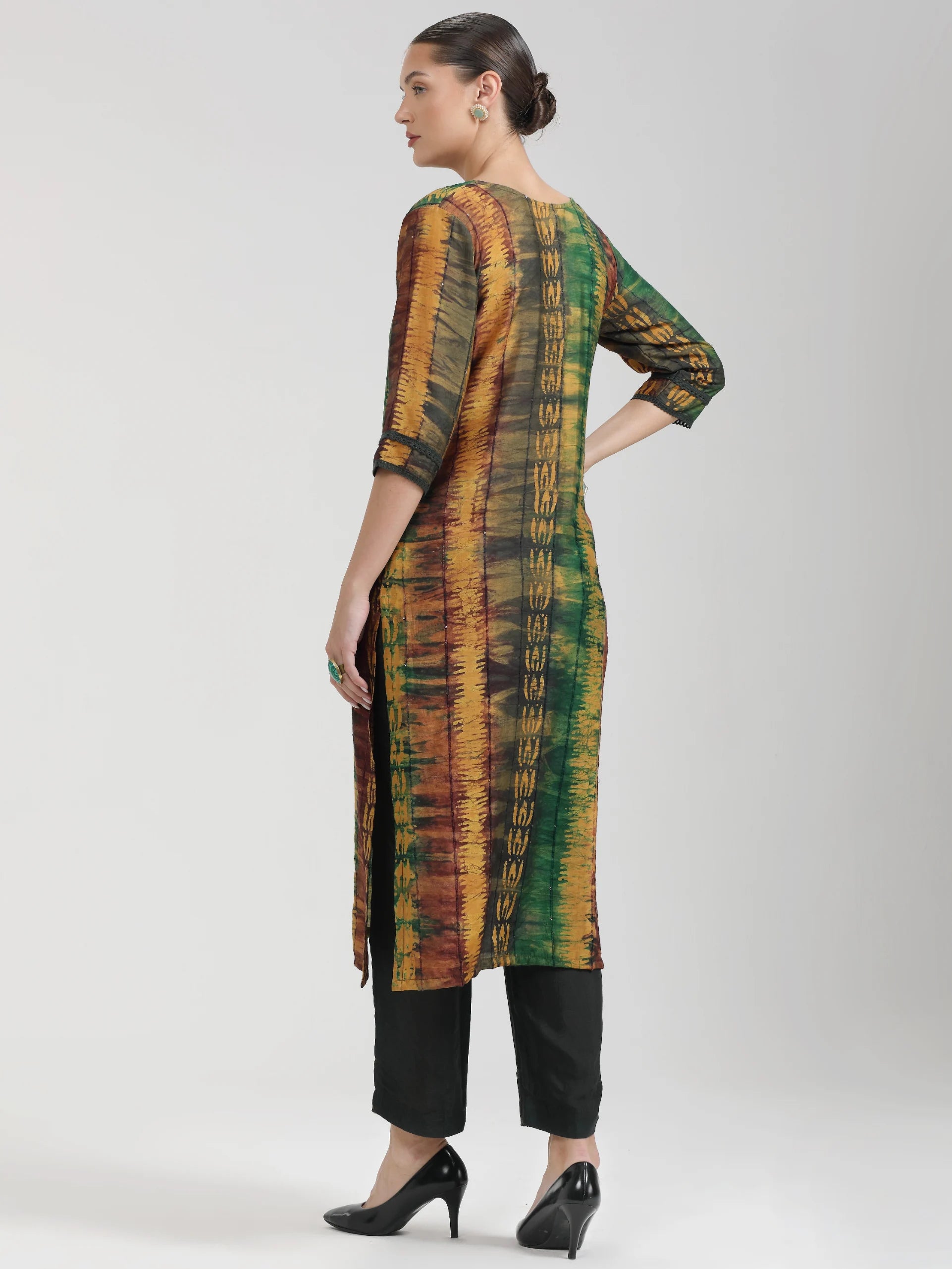 FEEZY STRIPES GREEN BATIK KURTA PAIR