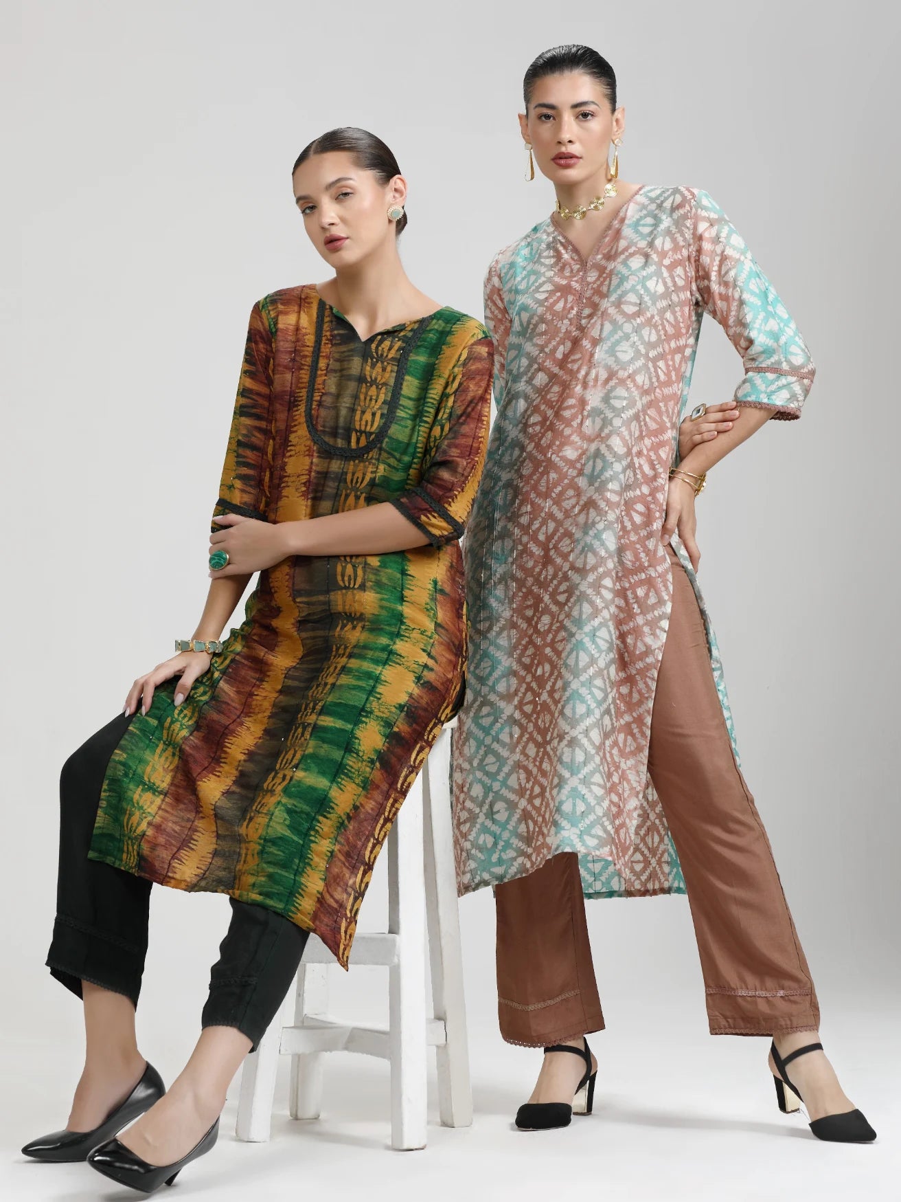 FEEZY STRIPES GREEN BATIK KURTA PAIR