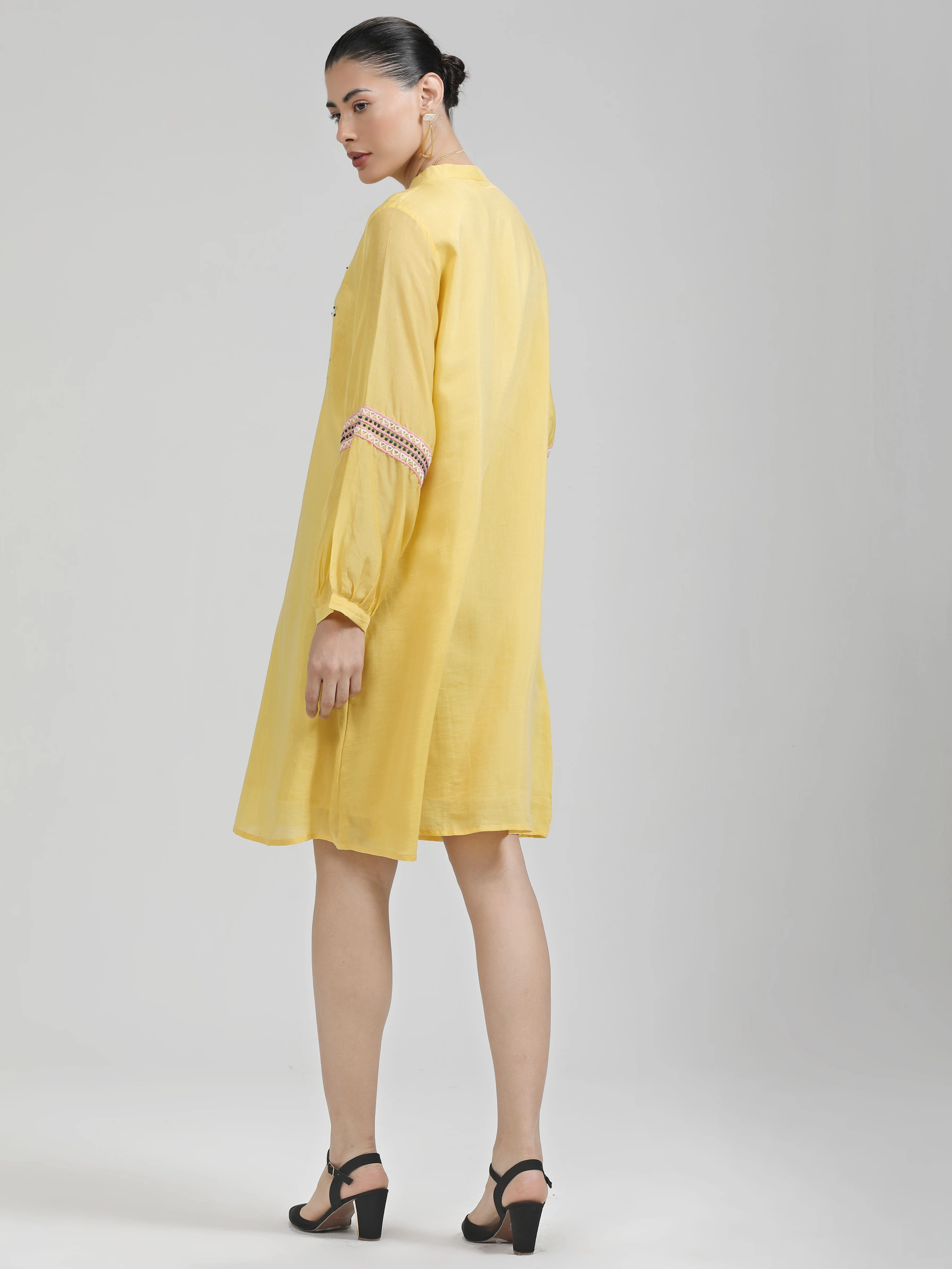 YELLOW LIVA LITE HAND EMBROIDERED DRESS