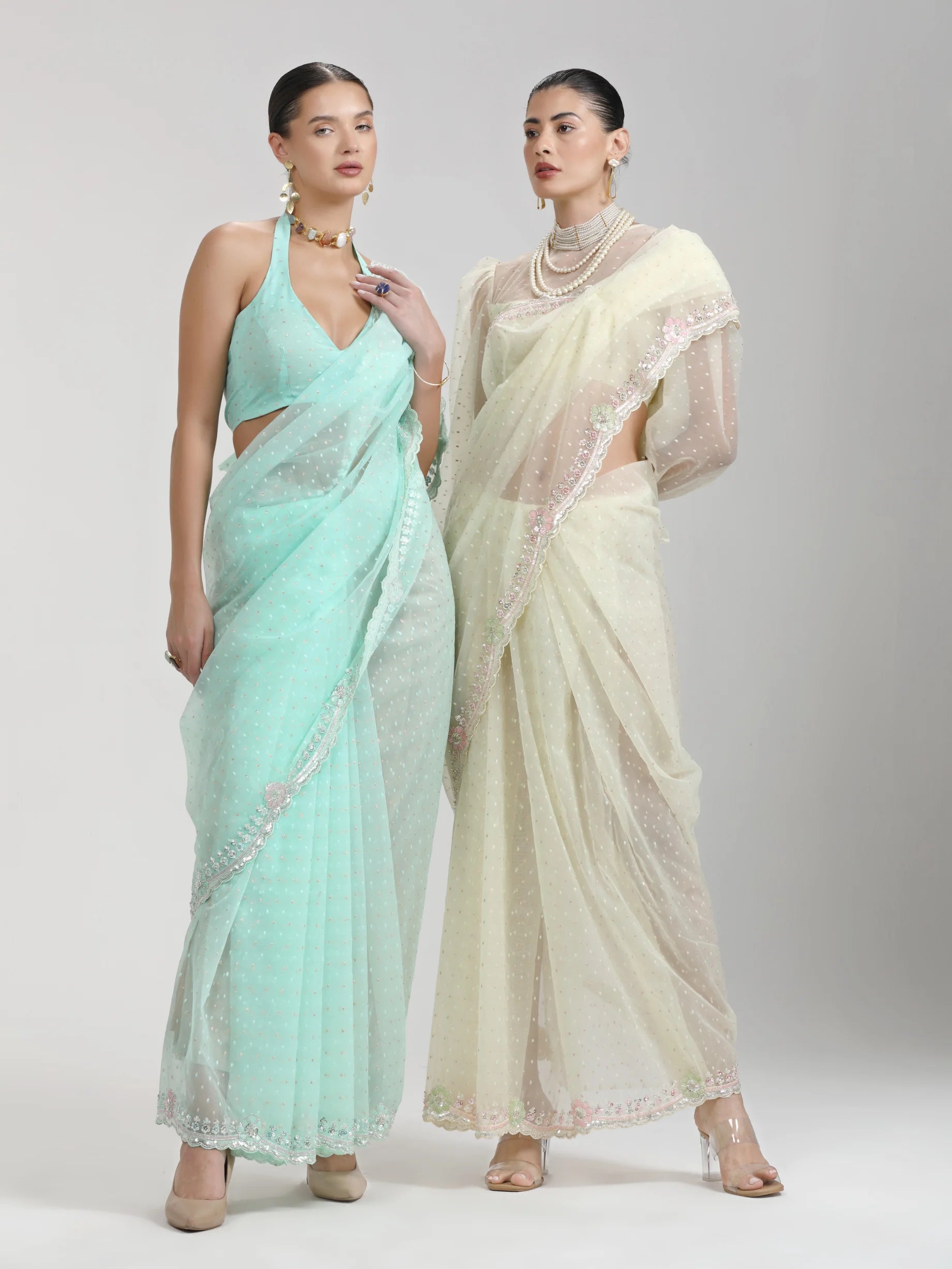 ORGANZA DUO DOTS EMBROIDERY SAREE WITH BLOUSE