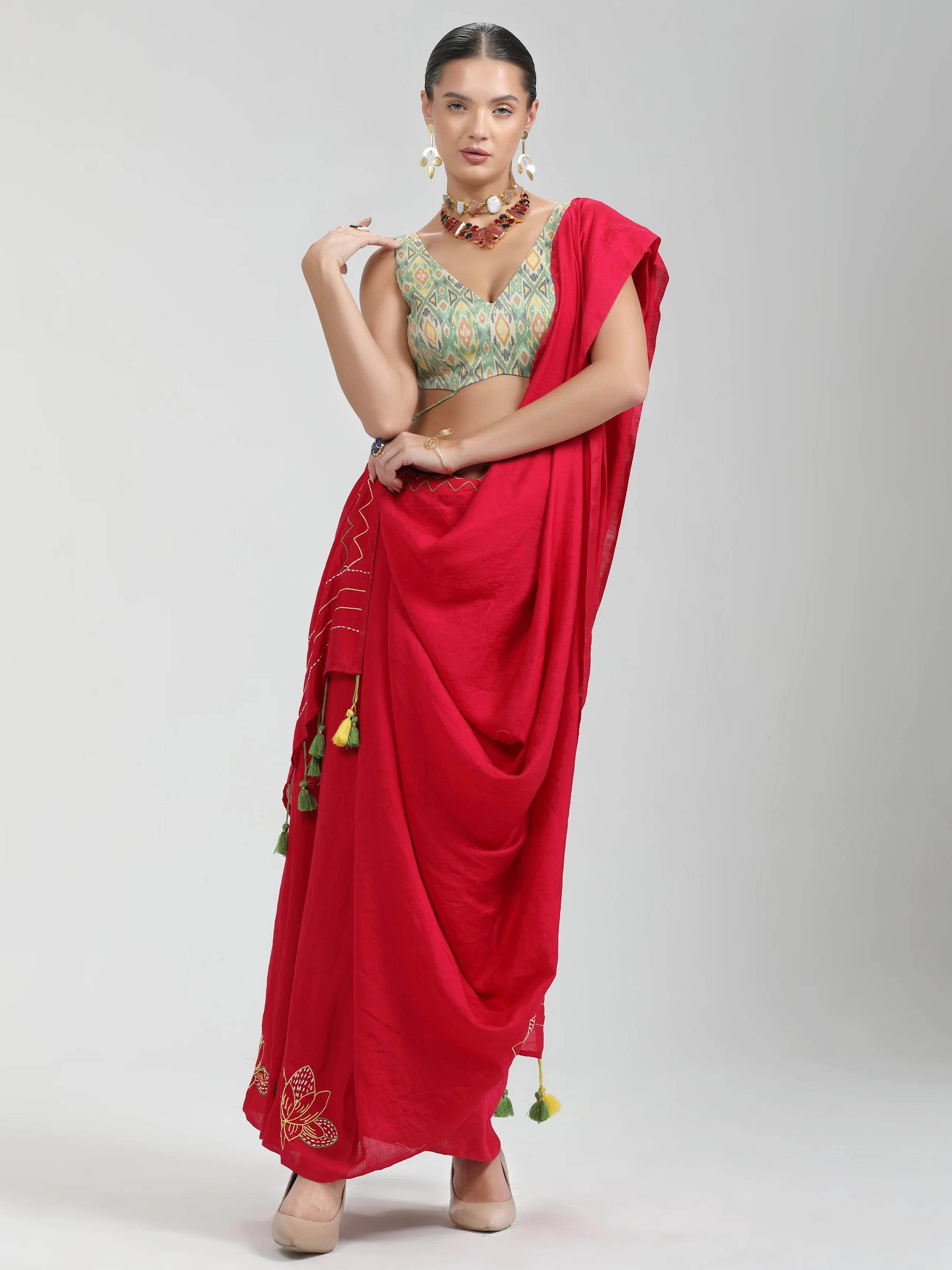 PERI PERI HAND EMBROIDERED LIVA SAREE WITH BLOUSE