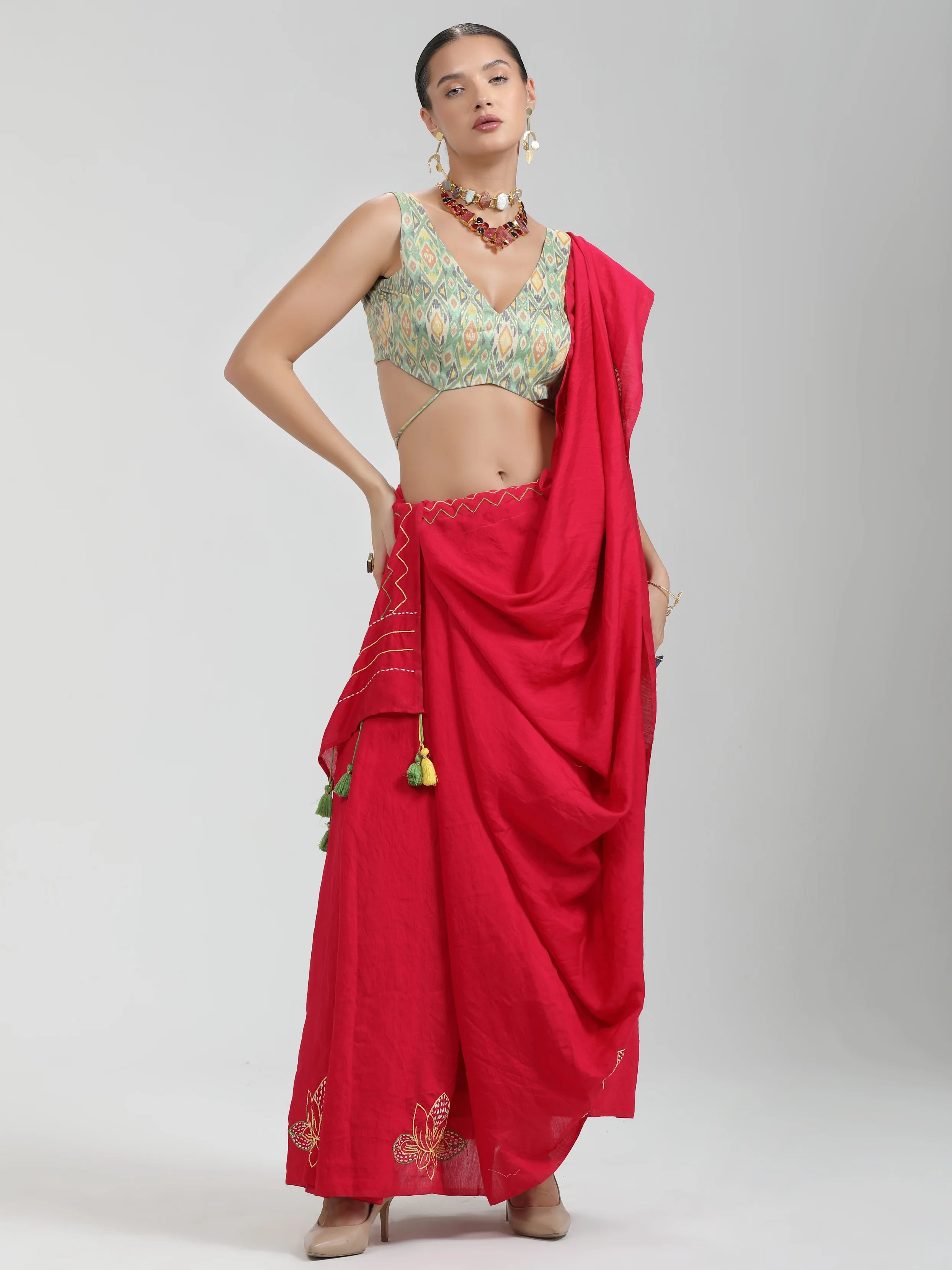 PERI PERI HAND EMBROIDERED LIVA SAREE WITH BLOUSE