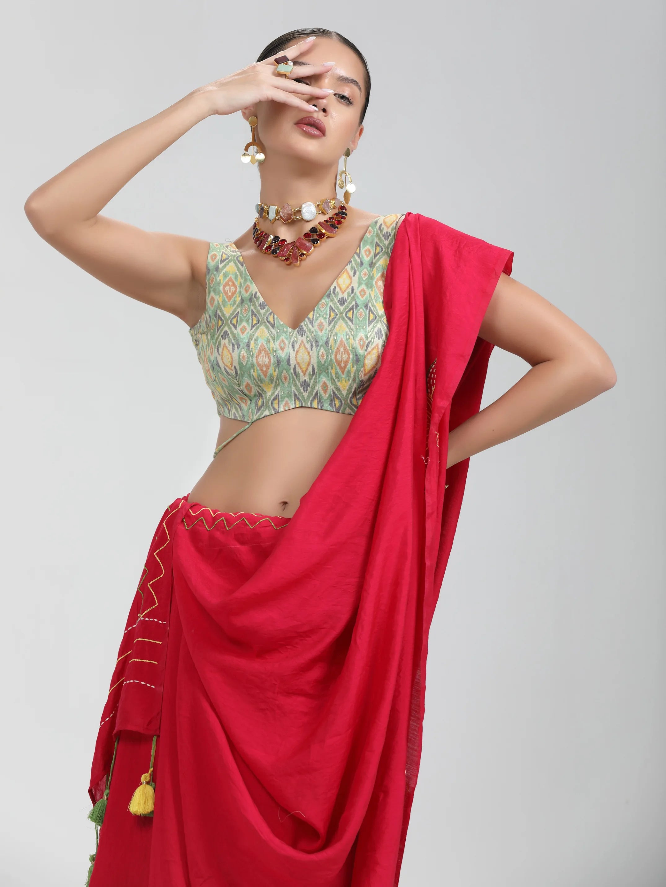 PERI PERI HAND EMBROIDERED LIVA SAREE WITH BLOUSE