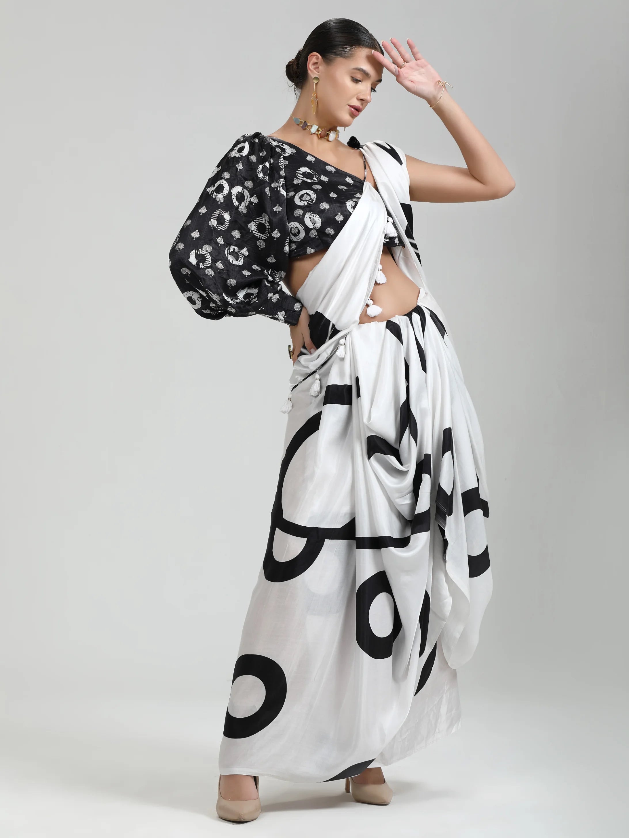 MODAL SATIN MONOCHROME CONTEMPORARY LIVA SAREE