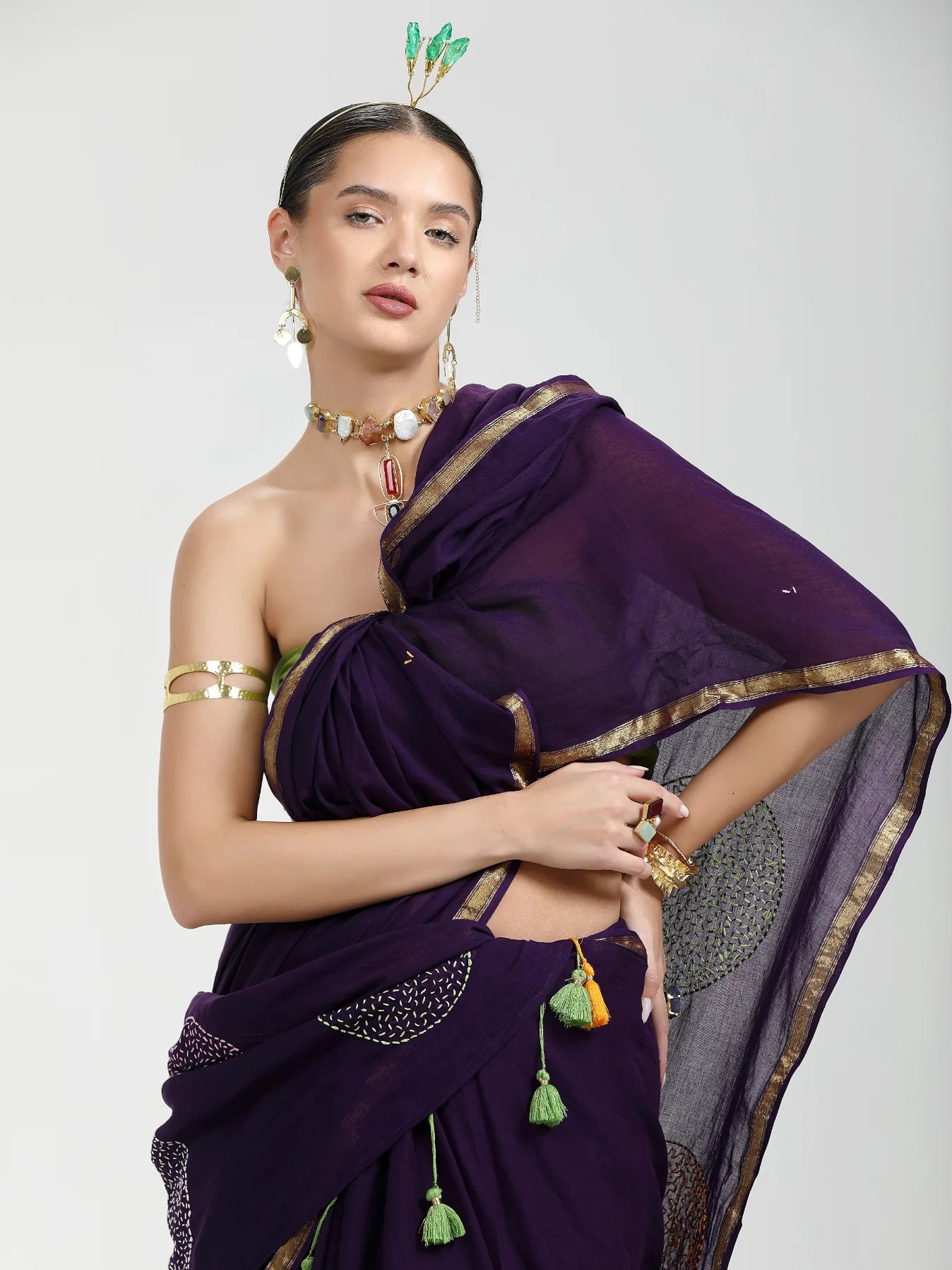 VISCOSE MUL HAND EMBROIDERED LIVA SAREE WITH BLOUSE