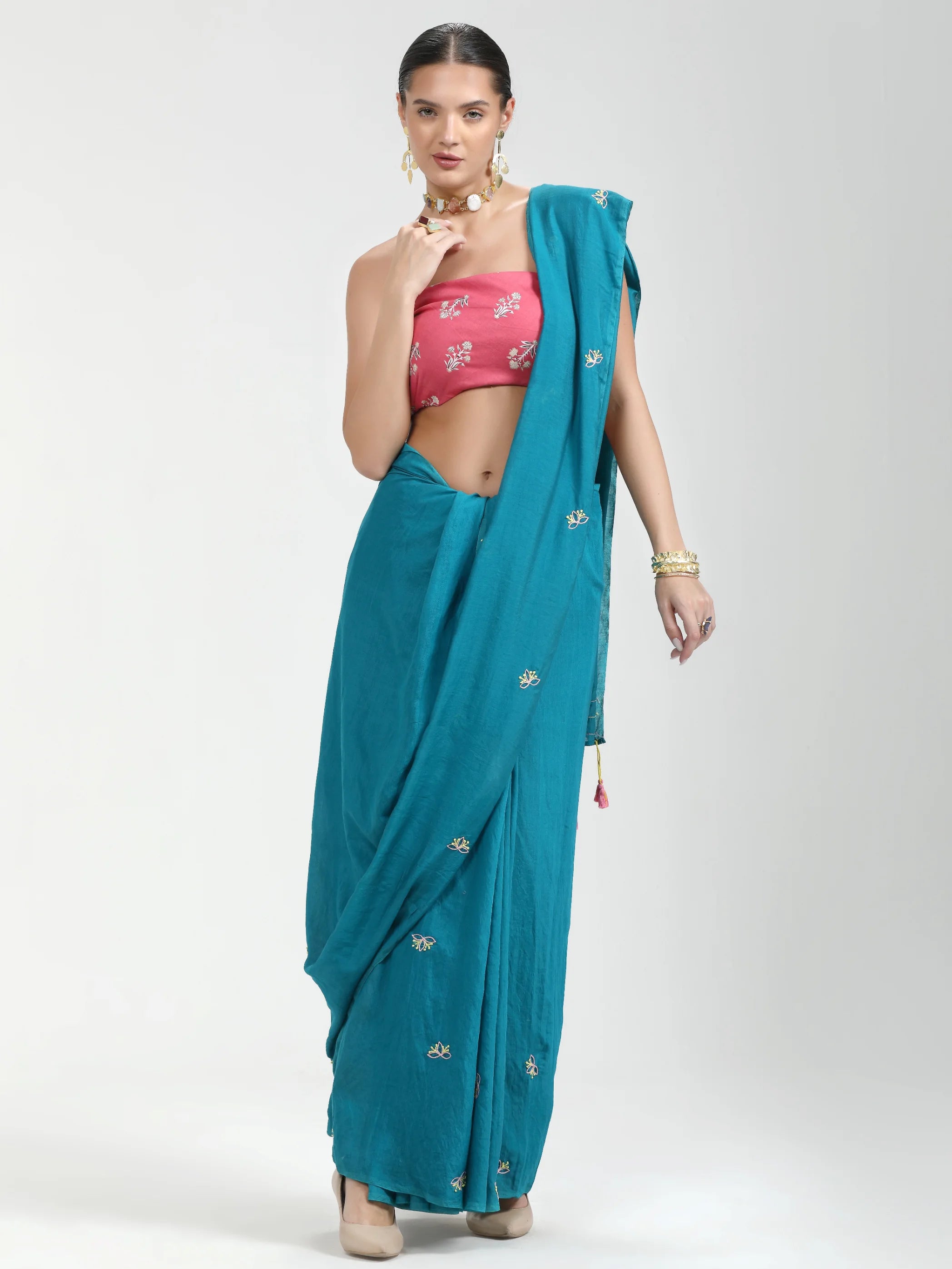 PERI PERI HAND EMBROIDERED LIVA SAREE WITH BLOUSE