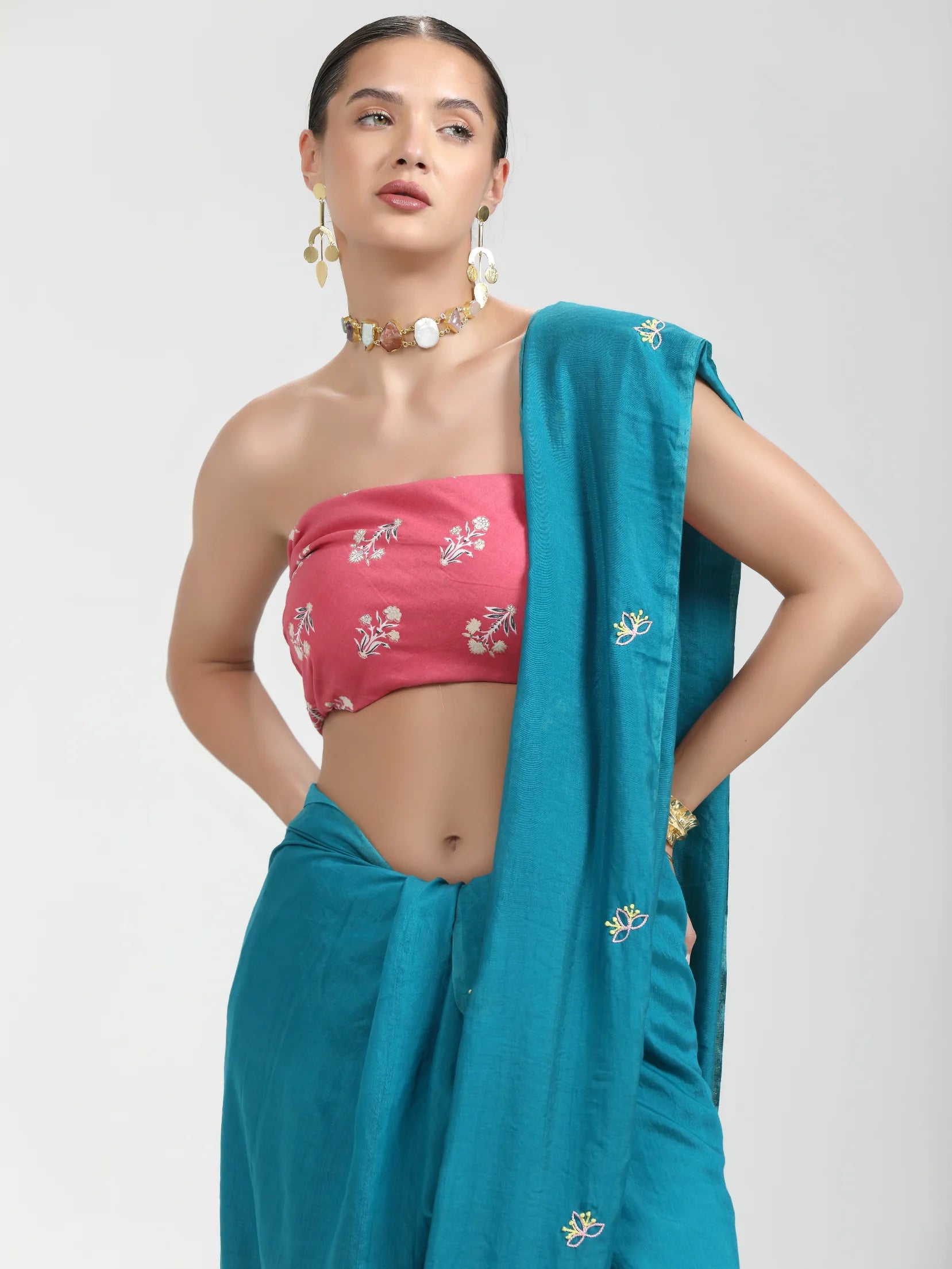 PERI PERI HAND EMBROIDERED LIVA SAREE WITH BLOUSE